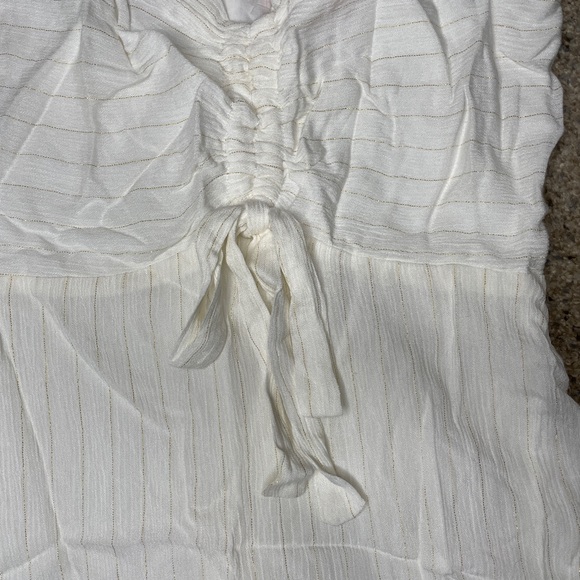 Woven white with lured gold stripes ruched front dress beautiful details. - Picture 1 of 3